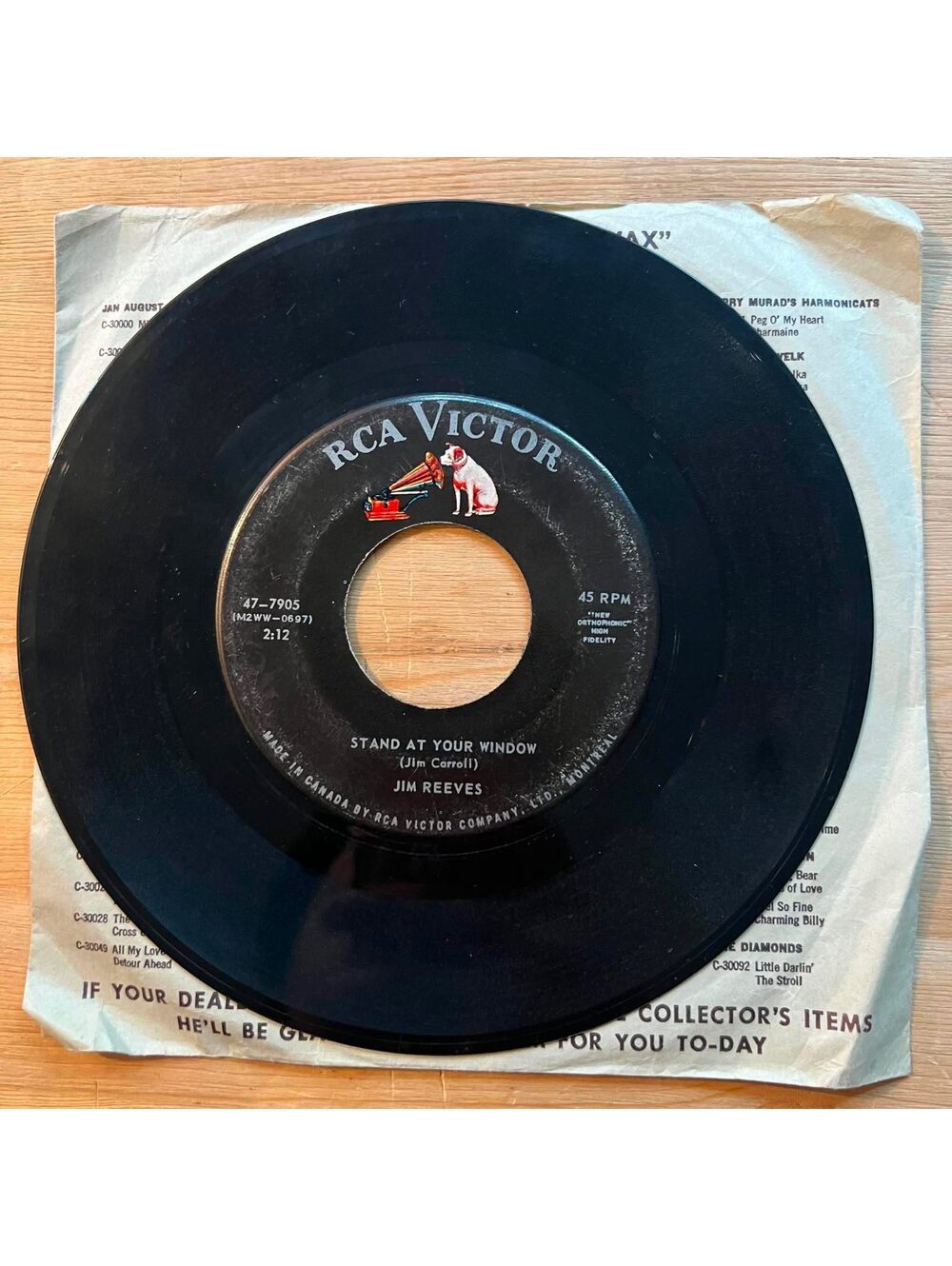 Jim Reeves - Stand at your Window/What would you Do? 45rpm VG+ R11